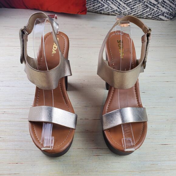 SODA | Platform Chunky Heel | Metallic  Pewter | Sandals  | Size 10 - Picture 2 of 11